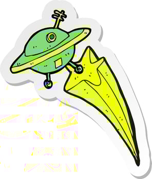 sticker of a cartoon flying saucer vector