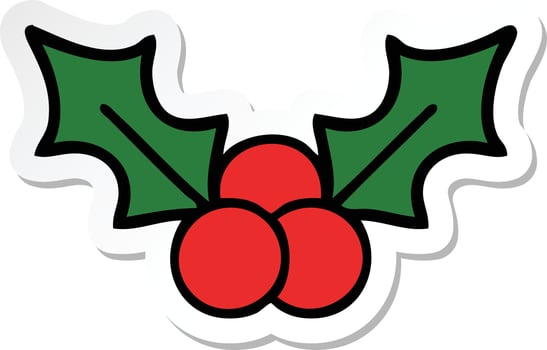 sticker of a cute cartoon christmas holly vector