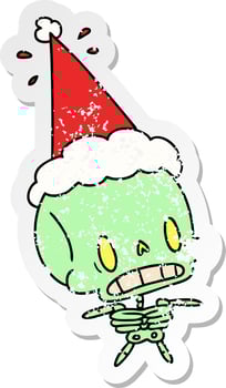 christmas distressed sticker cartoon of kawaii skeleton vector