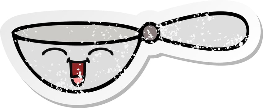 distressed sticker of a cute cartoon measuring spoon vector