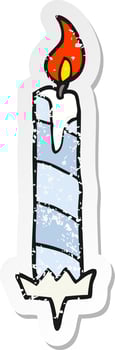retro distressed sticker of a cartoon birthday cake candle vector