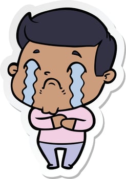 sticker of a cartoon man crying vector