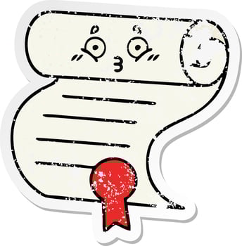 distressed sticker of a cute cartoon contract vector