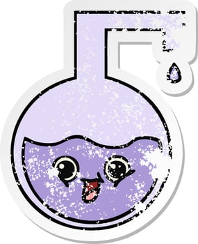 distressed sticker of a cute cartoon science experiment vector