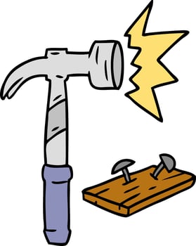 cartoon doodle of a hammer and nails vector