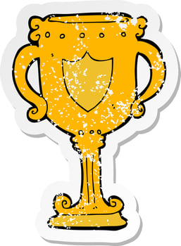 retro distressed sticker of a cartoon trophy vector