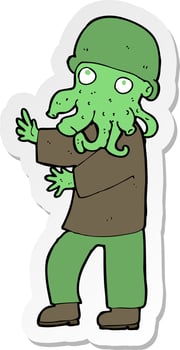 sticker of a cartoon alien man vector