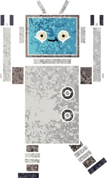 retro illustration style cartoon robot vector