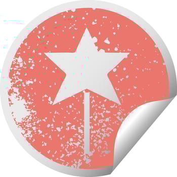 distressed circular peeling sticker symbol star wand vector