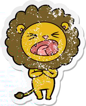 distressed sticker of a cartoon lion vector