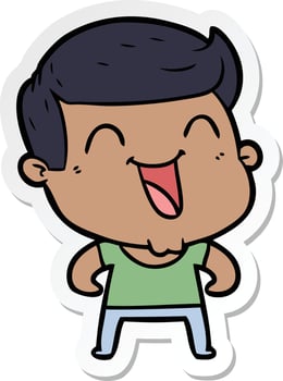 sticker of a cartoon man laughing vector