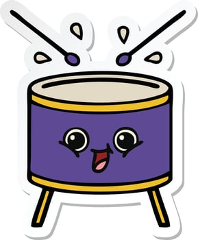sticker of a cute cartoon drum vector