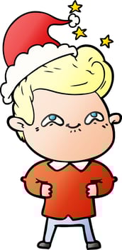gradient cartoon of a excited man wearing santa hat vector