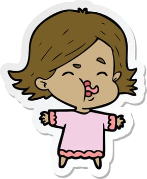 sticker of a cartoon girl pulling face vector