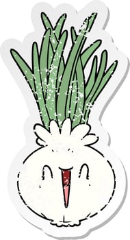 distressed sticker of a cartoon onion vector