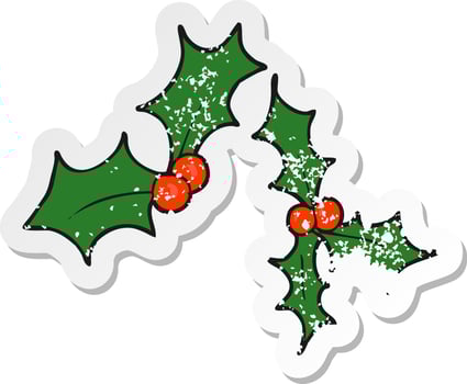 retro distressed sticker of a cartoon christmas holly vector