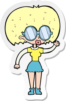 sticker of a cartoon woman wearing spectacles vector