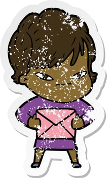 distressed sticker of a cartoon happy woman vector