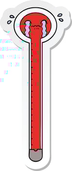 sticker of a cartoon thermometer crying vector