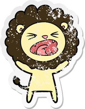 distressed sticker of a cartoon lion vector
