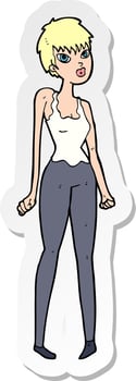 sticker of a cartoon pretty woman vector