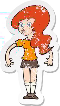 retro distressed sticker of a cartoon pretty woman vector