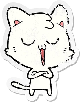 distressed sticker of a cartoon cat singing vector
