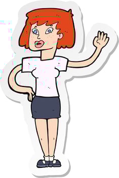 sticker of a cartoon woman waving vector