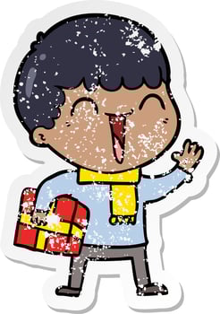 distressed sticker of a cartoon happy man vector