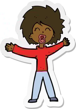 sticker of a cartoon woman shouting vector