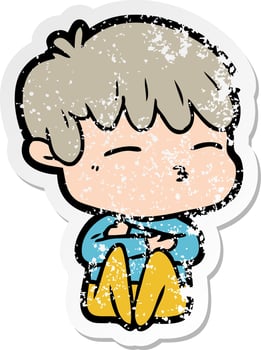 distressed sticker of a cartoon curious boy vector