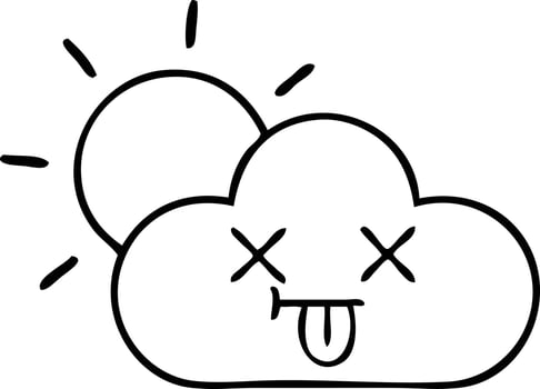 line drawing cartoon sunshine and cloud vector