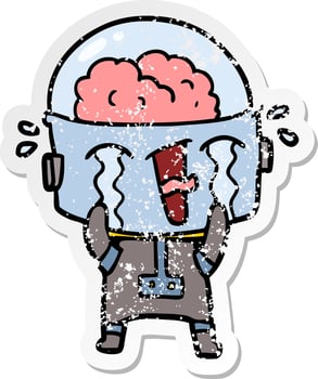 distressed sticker of a cartoon crying robot vector