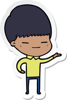 sticker of a cartoon smug boy vector