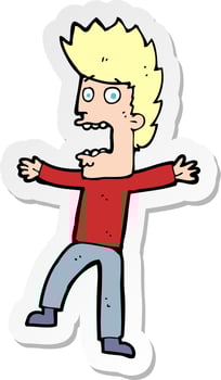 sticker of a cartoon terrified man vector