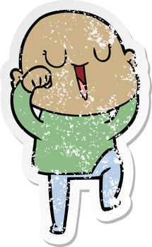 distressed sticker of a happy cartoon bald man vector