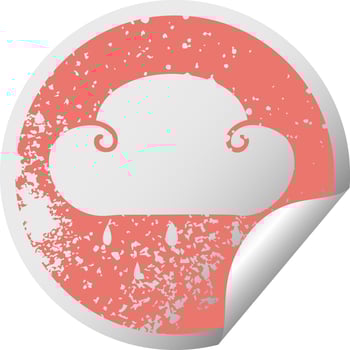 quirky distressed circular peeling sticker symbol rain cloud vector