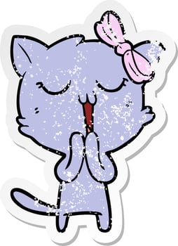 distressed sticker of a cartoon cat vector