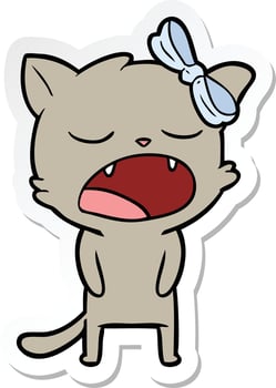 sticker of a cartoon cat meowing vector