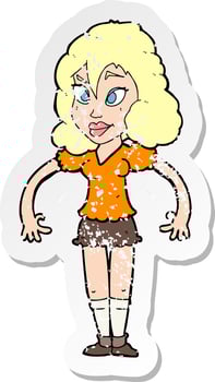 retro distressed sticker of a cartoon pretty woman vector