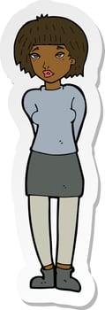sticker of a cartoon shy woman vector