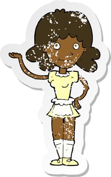retro distressed sticker of a cartoon maid vector
