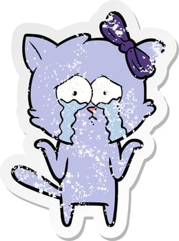distressed sticker of a cartoon cat vector