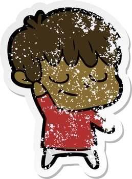 distressed sticker of a happy cartoon boy vector