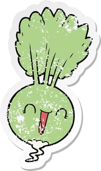distressed sticker of a cartoon root vegetable vector