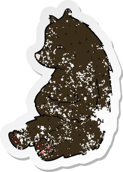retro distressed sticker of a cute cartoon black bear vector