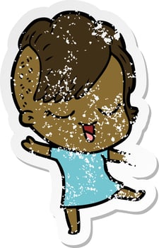 distressed sticker of a happy cartoon girl vector