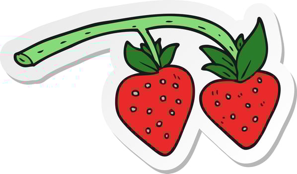 sticker of a cartoon strawberries vector