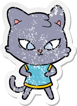 distressed sticker of a cute cartoon cat vector