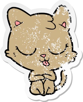 distressed sticker of a cartoon cat vector